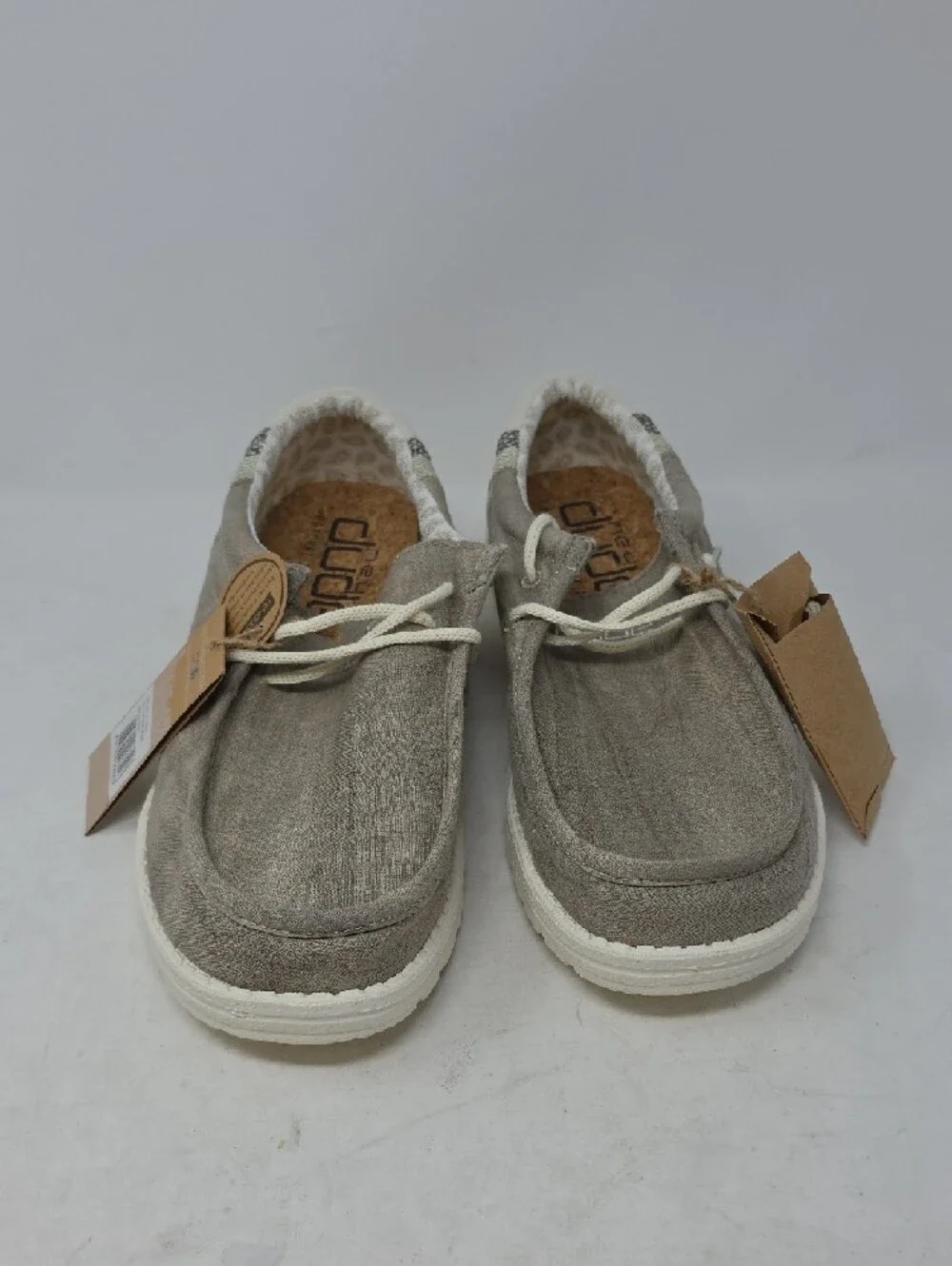 Hey Dude Wally Linen Lightweight Taupe Canvas Slip-Ons with White Sole Size 12